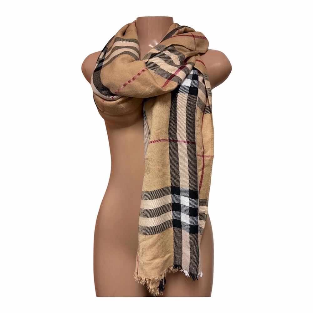 Burberry Cashmere Scarf Authentic nova Check Winter Beige Scarf 68X27 - Picture 7 of 12